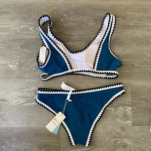 Sporty Blue Black White Crochet Bikini NWT